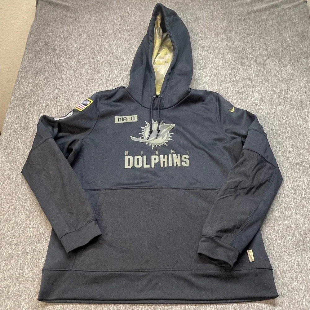 Nike Miami Dolphins Salute to Service Hoodie Black Mens XL NFL Dri-FIT Pullover